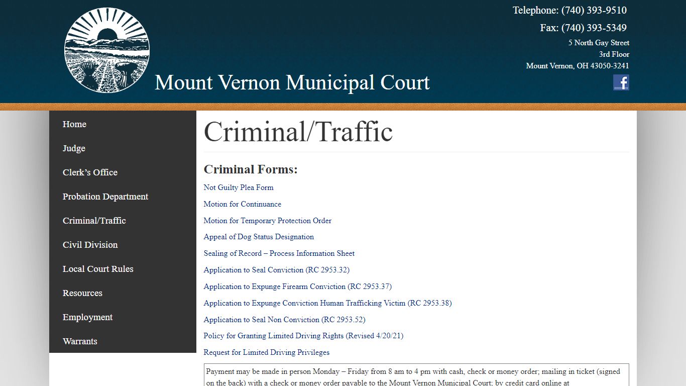 Criminal/Traffic | Mount Vernon Municipal Court